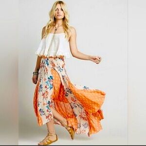 Free People Show You Off Patchwork Color-block Panel Maxi Skirt in size Medium